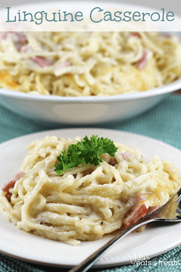 Linguine Casserole ~ Stuffed with Ham, Swiss Cheese and Linguine! The ultimate comfort food!