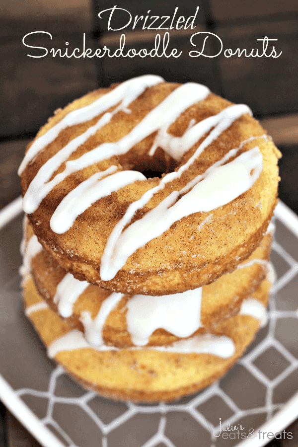 Drizzled Snickerdoodle Donuts ~ Light, Fluffy Donuts Rolled in Cinnamon Sugar and Topped with a Vanilla Drizzle!