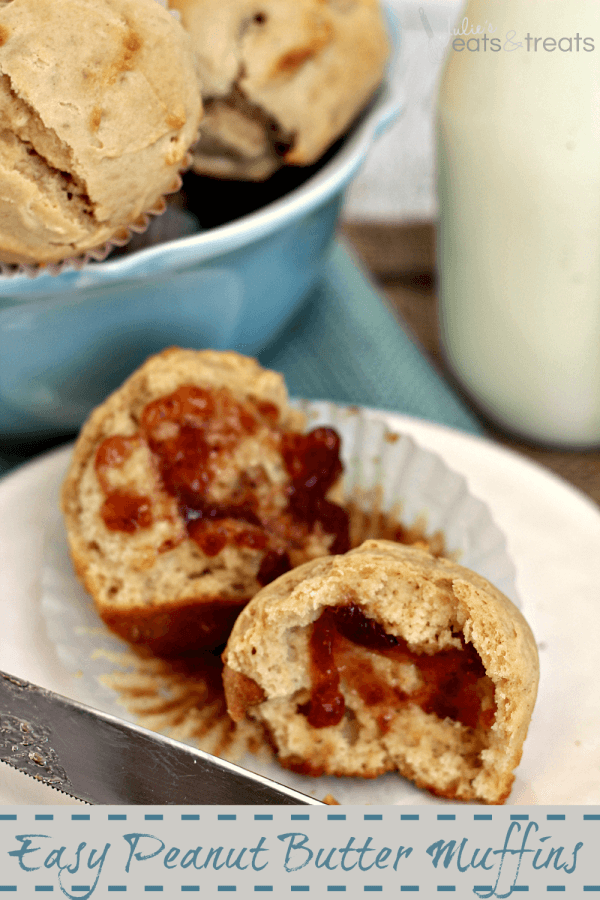 Easy Peanut Butter Muffins ~ Load these Yummy Peanut Butter Muffins with Jam for a Fun Twist on Your Typical Peanut Butter & Jelly Breakfast!