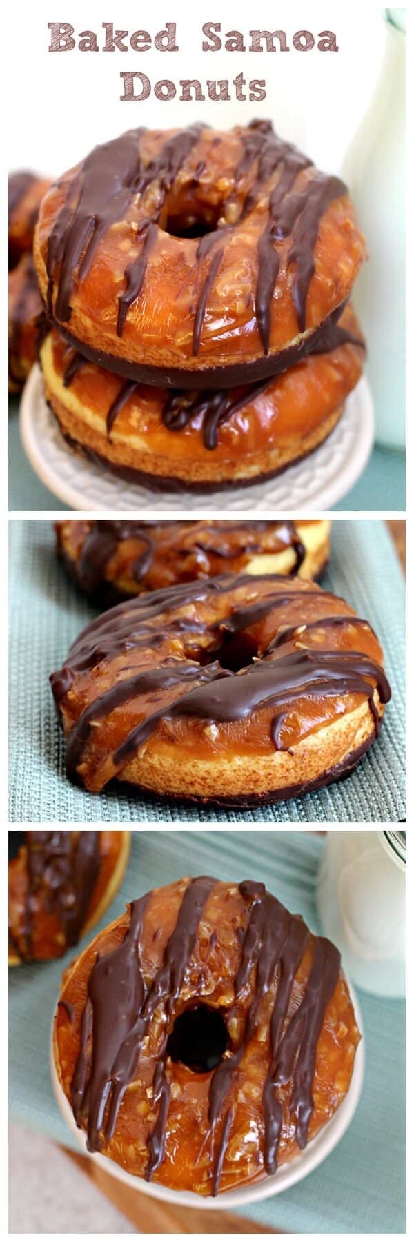 Baked Samoa Donuts ~ Buttery Donuts Dipped in Chocolate and Covered in Caramel and Coconut!