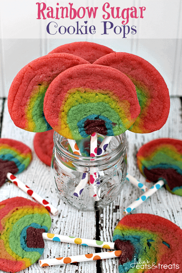 Rainbow Sugar Cookies Pops ~ Super easy and fun cookies that will put a smile on anyone's face!