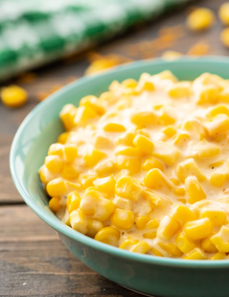 Creamed Corn in blue bowl