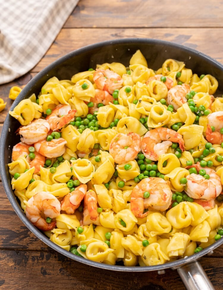 Prepared Garlic Shrimp Tortellini in a skillet