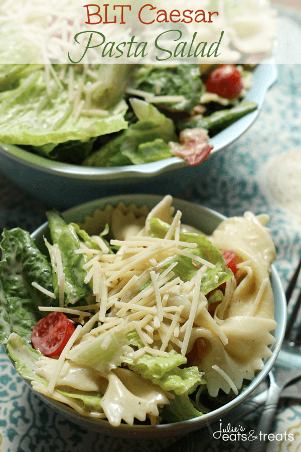 BLT Caesar Pasta Salad ~ Loaded with Romaine, Pasta, Bacon and Tomatoes! Best of Pasta and Lettuce Salads Coming Together!