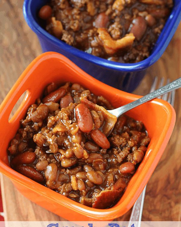 Crock Pot Hickory Smoked Baked Beans ~ Smokey Baked Beans Loaded with Bacon and Hamburger then Slow Cooked!