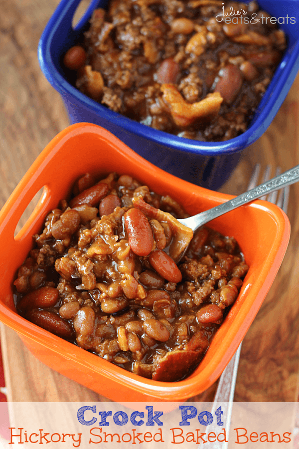 Crock Pot Baked Beans ~ Smokey Baked Beans Loaded with Bacon and Hamburger then Slow Cooked!