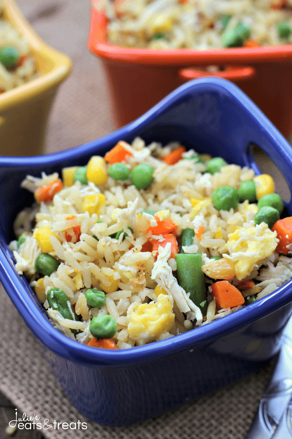 Easy Chicken Fried Rice ~ Loaded with Veggies, Eggs, Chicken and Rice! On the Table in 30 Minutes!