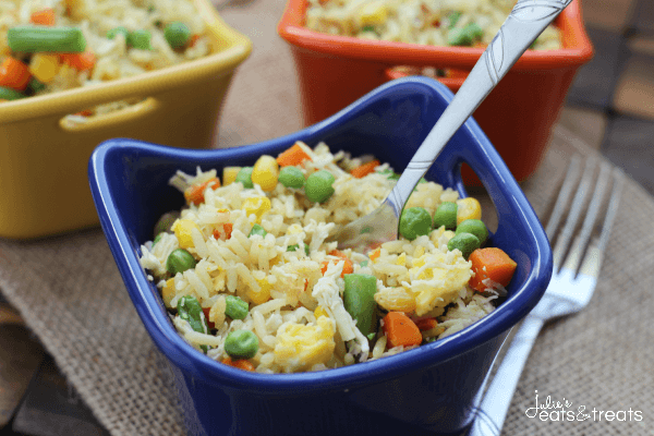 Easy Chicken Fried Rice ~ Loaded with Veggies, Eggs, Chicken and Rice! On the Table in 30 Minutes!