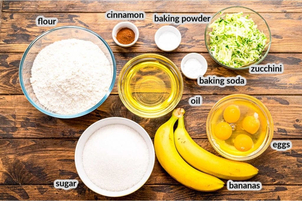 Overhead image for ingredients to make Banana Zucchini Bread