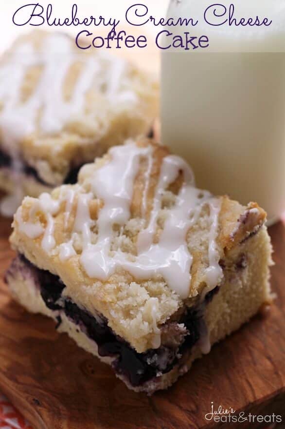 Blueberry Cream Cheese Coffee Cake ~ Delicious Coffee Cake Stuffed with Blueberries and Cream Cheese! Topped with a Crumb Topping and Glaze!