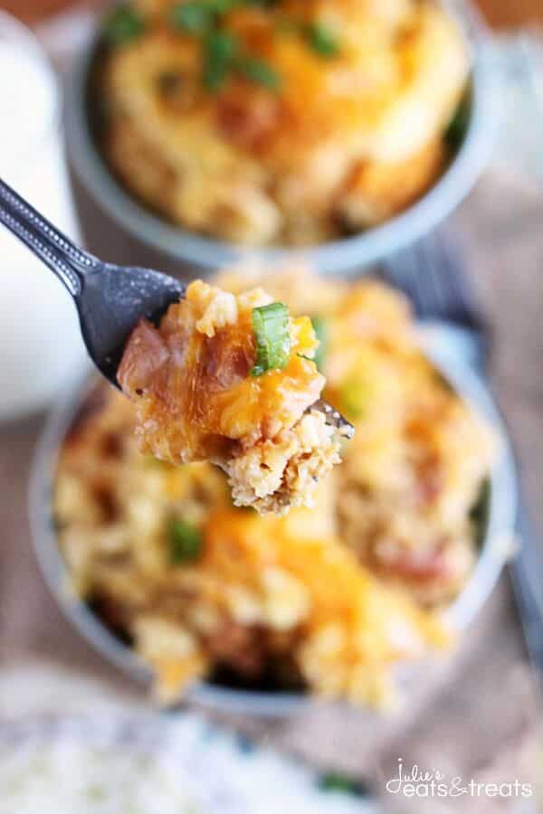 Crock Pot Tater Tot Egg Bake ~ Overnight Crock Pot Egg Bake Stuffed with Tater Tots, Canadian Bacon, Eggs & Cheese!