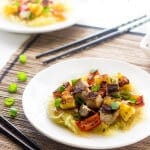 Healthy Sweet and Sour Pork ~ This healthy sweet and sour pork uses spaghetti squash in place of noodles, and is grilled not fried! It's quick, easy and delicious!