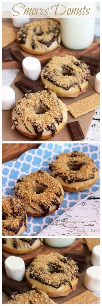 S'mores Donuts ~ Homemade Donuts Loaded with Marshmallow Frosting then Drizzled with Chocolate and Topped with Crushed Graham Crackers!