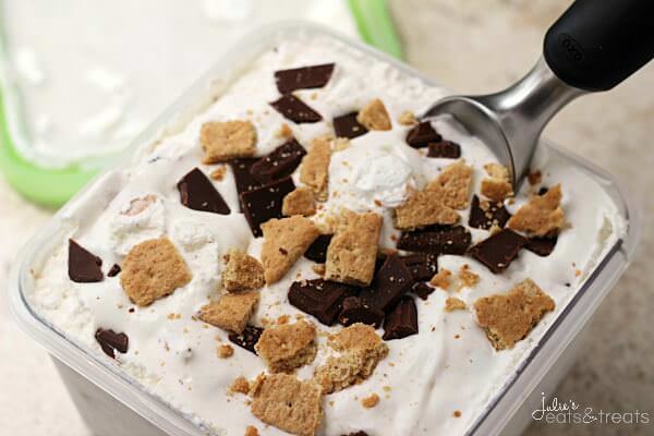 S'mores Ice Cream ~ Easy, Cream Ice Cream Stuffed with Chocolate, Marshmallow & Graham Crackers!