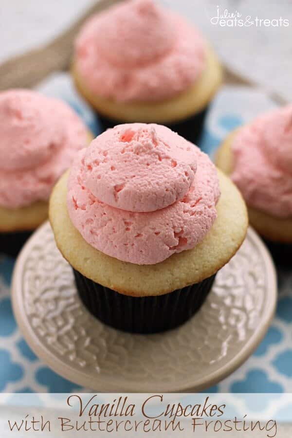 Vanilla Cupcakes with Buttercream Frosting ~ Delicious White Cupcakes Topped with Light and Fluffy Buttercream Frosting!