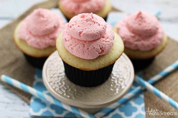 Vanilla Cupcakes with Buttercream Frosting ~ Delicious White Cupcakes Topped with Light and Fluffy Buttercream Frosting!