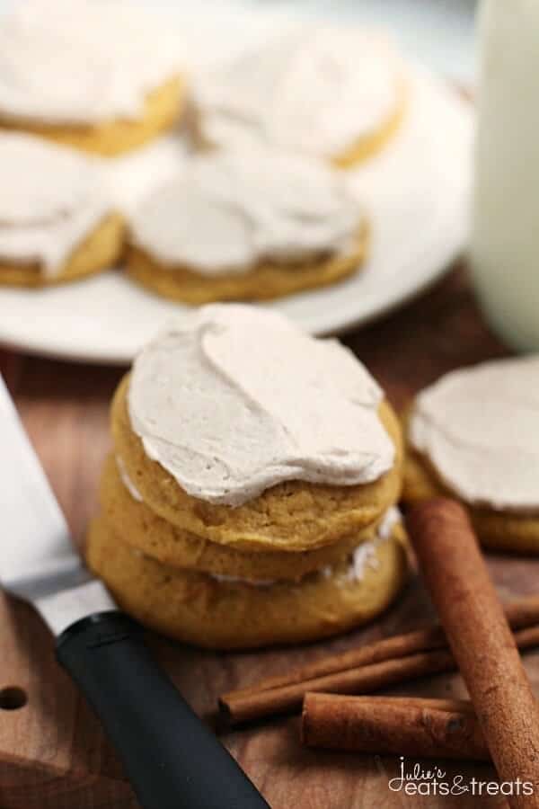 Cinnamon Frosted Pumpkin Cookies ~ Soft, Chewy Pumpkin Cookies Topped with Light and Fluffy Cinnamon Frosting!