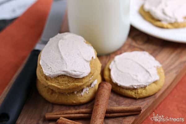 Cinnamon Frosted Pumpkin Cookies ~ Soft, Chewy Pumpkin Cookies Topped with Light and Fluffy Cinnamon Frosting!