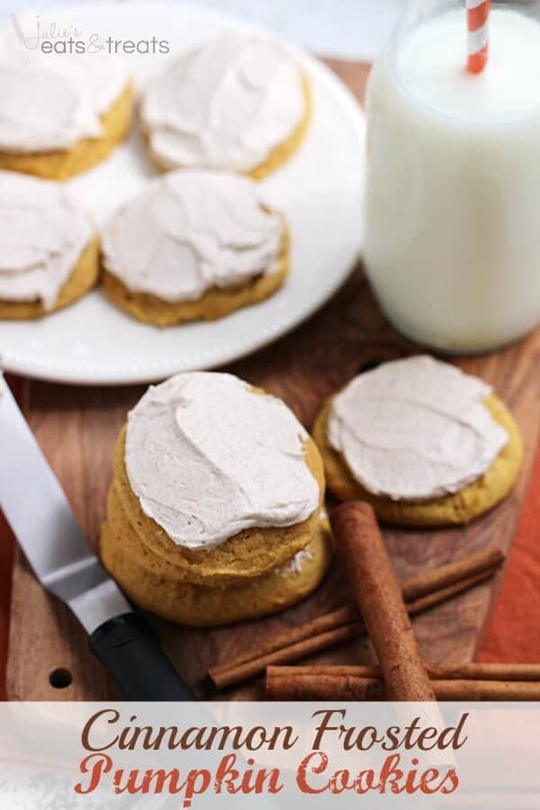 Cinnamon Frosted Pumpkin Cookies ~ Soft, Chewy Pumpkin Cookies Topped with Light and Fluffy Cinnamon Frosting!
