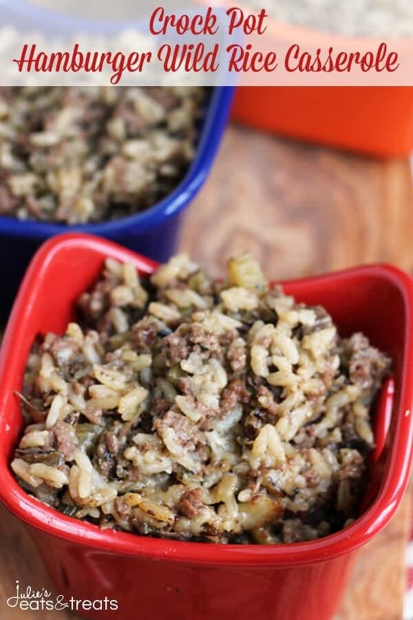 Crock Pot Hamburger Wild Rice Casserole ~ Comforting Casserole Made in the Crock Pot and Stuffed with Hamburger and Wild Rice!