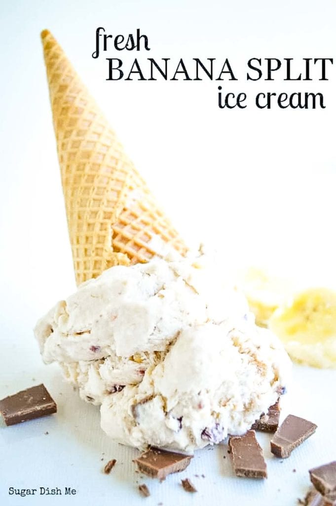 banana split ice cream recipe in cone upside down