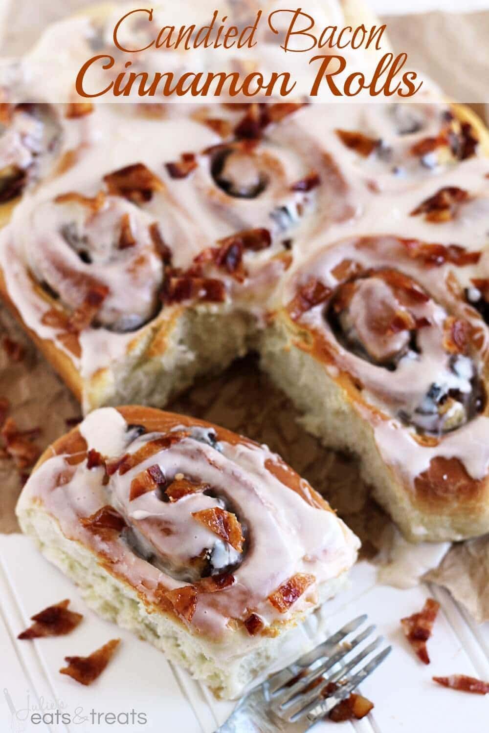 Candied Bacon Cinnamon Rolls ~ Amazingly Soft and Flaky Homemade Cinnamon Rolls Loaded with Candied Bacon!