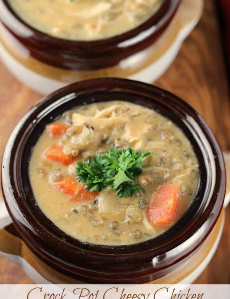 Crock Pot Cheesy Chicken Wild Rice Soup ~ Slow Cooked Soup Loaded with Cheesy, Carrots, Chicken & Wild Rice!