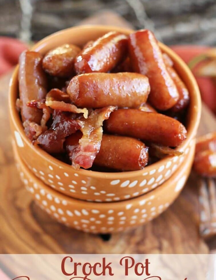 Crock Pot Sweet Bacon Smokies ~ Delicious Smokes Covered in Butter and Brown Sugar and Loaded with Bacon! Perfect Appetizer for Anytime!