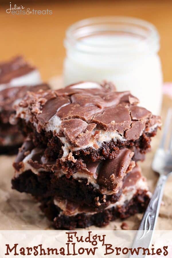 Fudgy Marshmallow Brownies ~ Soft, Chewy Brownie Topped with Marshmallows and Chocolate Frosting!
