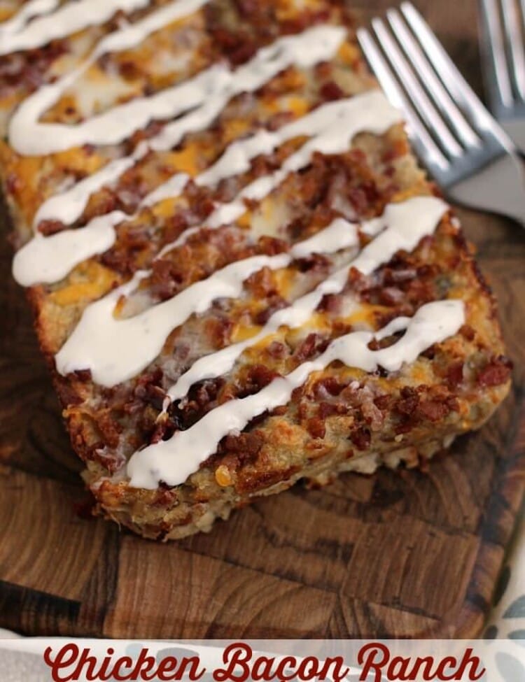 Chicken Bacon Ranch Meatloaf ~ Delicious, Easy, Comfort Food! Loaded with Chicken, Bacon, Cheese and Ranch!