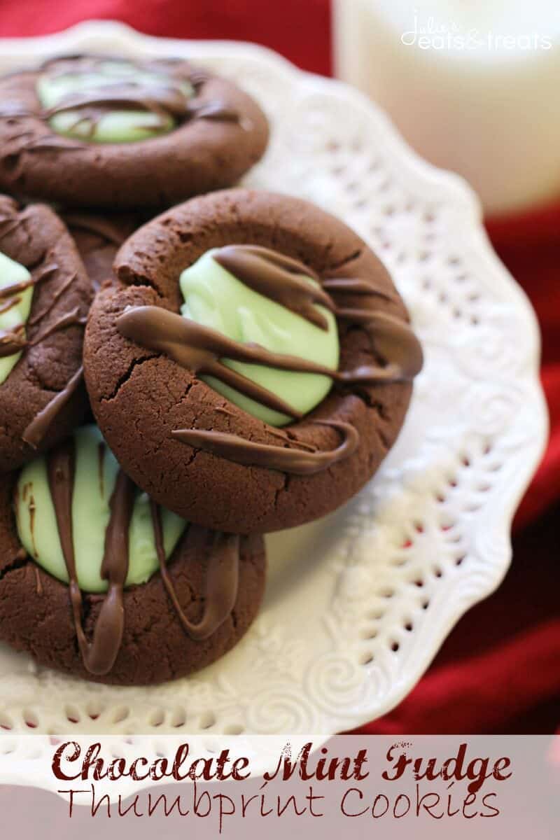 Chocolate Mint Fudge Thumbprint Cookies ~ Soft Chocolate Thumbprint Cookies Stuffed with Mint Fudge!