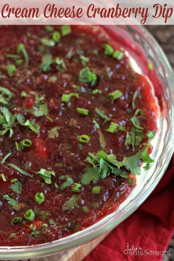Cream Cheese Cranberry Dip ~ Easy, Delicious Dip Layered with Cream Cheese, Cranberries, Green Onion and Cilantro!