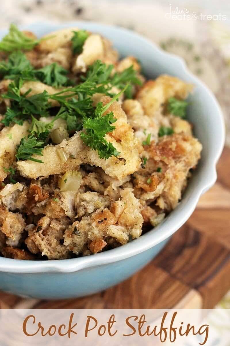 Crock Pot Stuffing ~ Slow Cooked Stuffing Stuffed with Herbs & Seasonings! So Easy and Delicious!