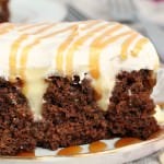 White Chocolate Gingerbread Poke Cake ~ Delicious, Moist Gingerbread Cake Layered with White Chocolate Pudding and Cool Whip!