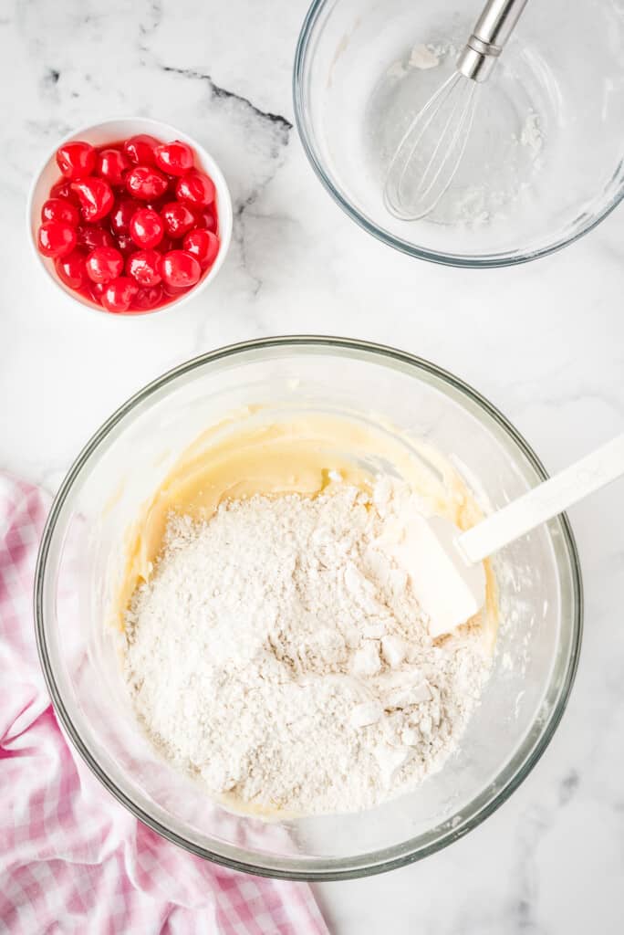 Mixing bowl with wet and dry ingredients