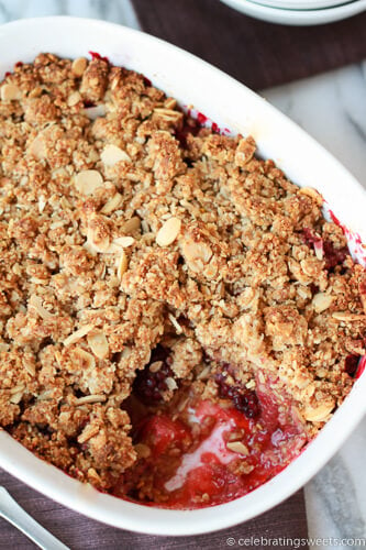 Berry Breakfast Crisp - Sweetened blackberries and strawberries with a whole grain almond topping