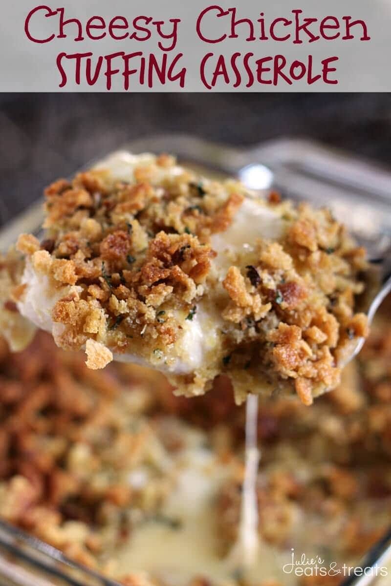 Cheesy Chicken Stuffing Casserole ~ Tender, Juicy Chicken Breast Topped with Cheese and Stuffing! Quick, Easy Weeknight Recipe!