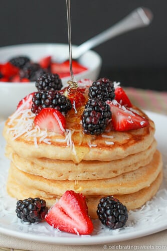 Fluffy and light whole grain coconut pancakes