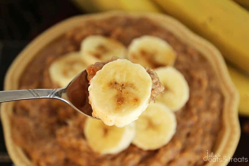 Crock Pot Peanut Butter Banana Oatmeal ~ Easy, Overnight Oatmeal Loaded with Peanut Butter, Bananas, Steel Cut Oatmeal and Flax Seed To Get You Going in the Morning! 