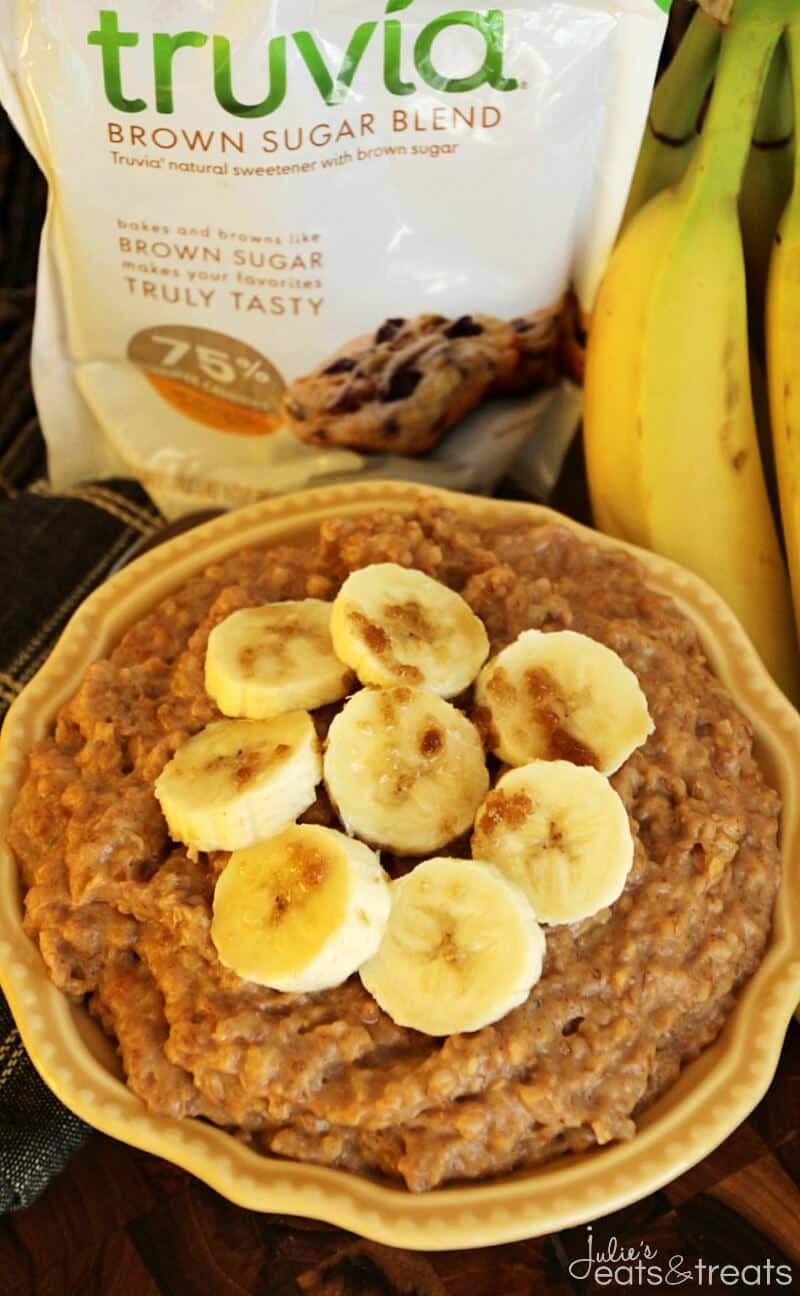 Crock Pot Peanut Butter Banana Oatmeal ~ Easy, Overnight Oatmeal Loaded with Peanut Butter, Bananas, Steel Cut Oatmeal and Flax Seed To Get You Going in the Morning! 