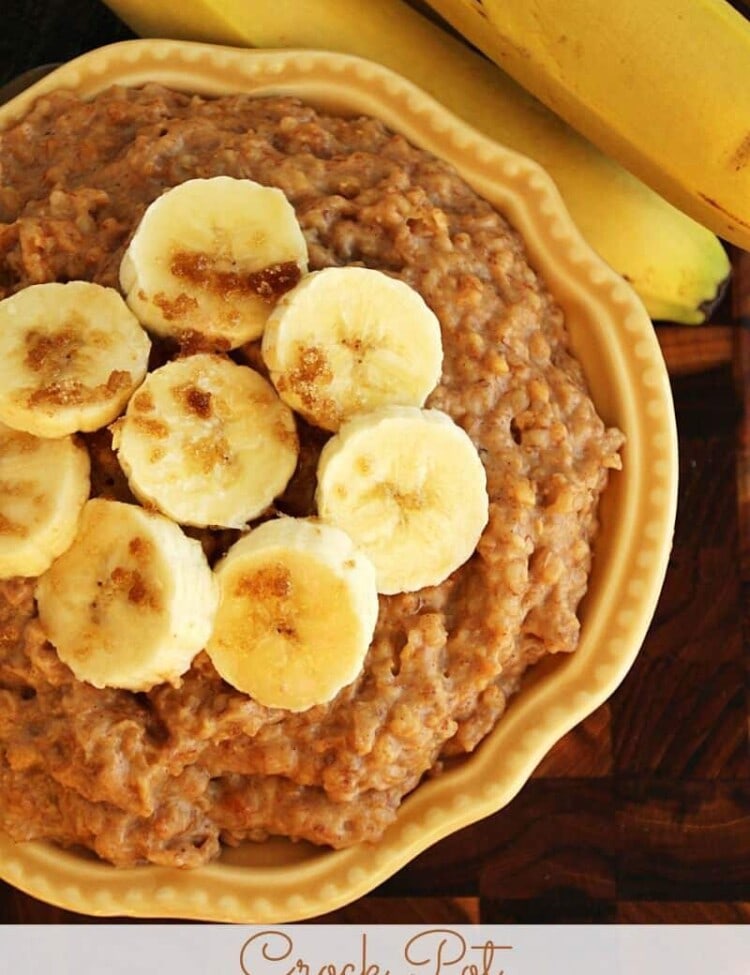 Crock Pot Peanut Butter Banana Oatmeal ~ Easy, Overnight Oatmeal Loaded with Peanut Butter, Bananas, Steel Cut Oatmeal and Flax Seed To Get You Going in the Morning!