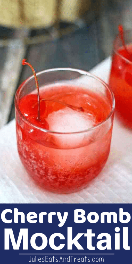 Cherry Bomb Mocktail in a glass with ice and cherries