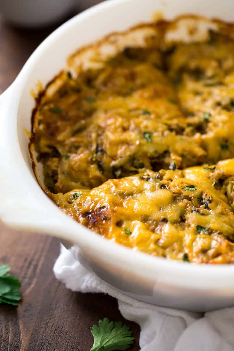 BBQ Chicken Zucchini Noodle Casserole - Low Carb, Gluten free and protein PACKED! Your family will LOVE this healthy, easy, weeknight dinner! | Julieseatsandtreats.com |