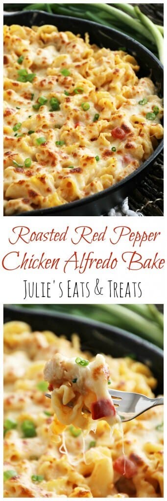 Red Red Pepper Chicken Alfredo Bake ~ Pasta Smothered in Light Roasted Red Pepper Sauce, Chicken & Cheese!