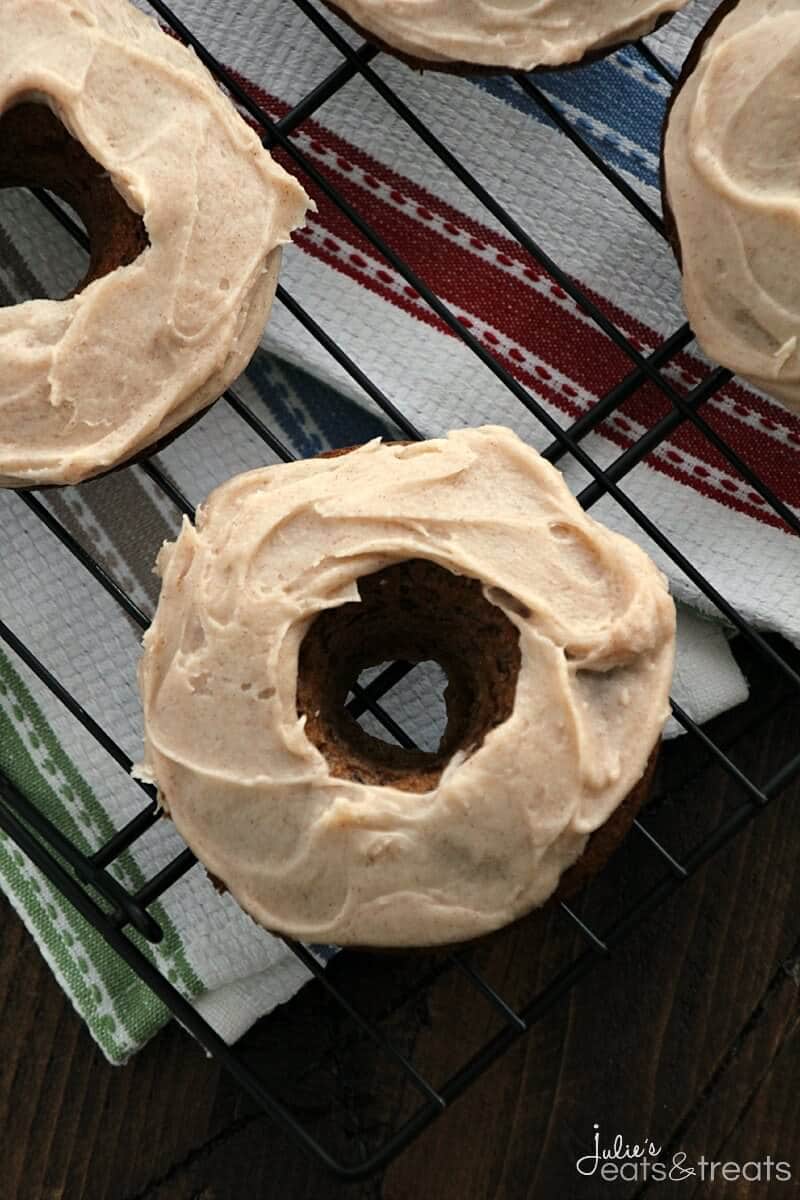 Cinnamon Cream Cheese Frosted Banana Donuts ~ Delicious, Easy, Moist Baked Banana Donuts Topped with Cream Cheese Frosting Loaded with Cinnamon!