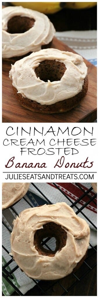 Cinnamon Cream Cheese Frosted Banana Donuts ~ Delicious, Easy, Moist Baked Banana Donuts Topped with Cream Cheese Frosting Loaded with Cinnamon!