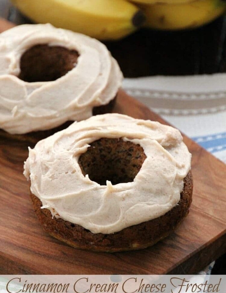 Cinnamon Cream Cheese Frosted Banana Donuts ~ Delicious, Easy, Moist Baked Banana Donuts Topped with Cream Cheese Frosting Loaded with Cinnamon!