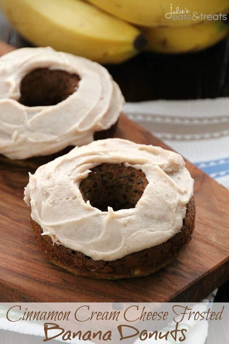 Cinnamon Cream Cheese Frosted Banana Donuts ~ Delicious, Easy, Moist Baked Banana Donuts Topped with Cream Cheese Frosting Loaded with Cinnamon!