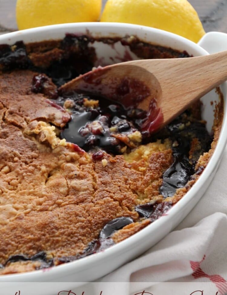 Lemon Blueberry Dump Cake ~ Quick & Easy Dessert Loaded with Blueberry PIe Filling and topped with Lemon Cake! Only Three Ingredients!