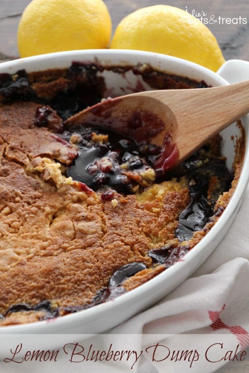 Lemon Blueberry Dump Cake ~ Quick & Easy Dessert Loaded with Blueberry PIe Filling and topped with Lemon Cake! Only Three Ingredients!